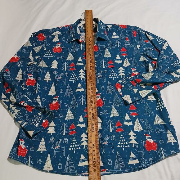 NWOT Ugly Christmas shirt Men's XXL J & Dhuasha  long-sleeved blue Santas Trees - Picture 7 of 10